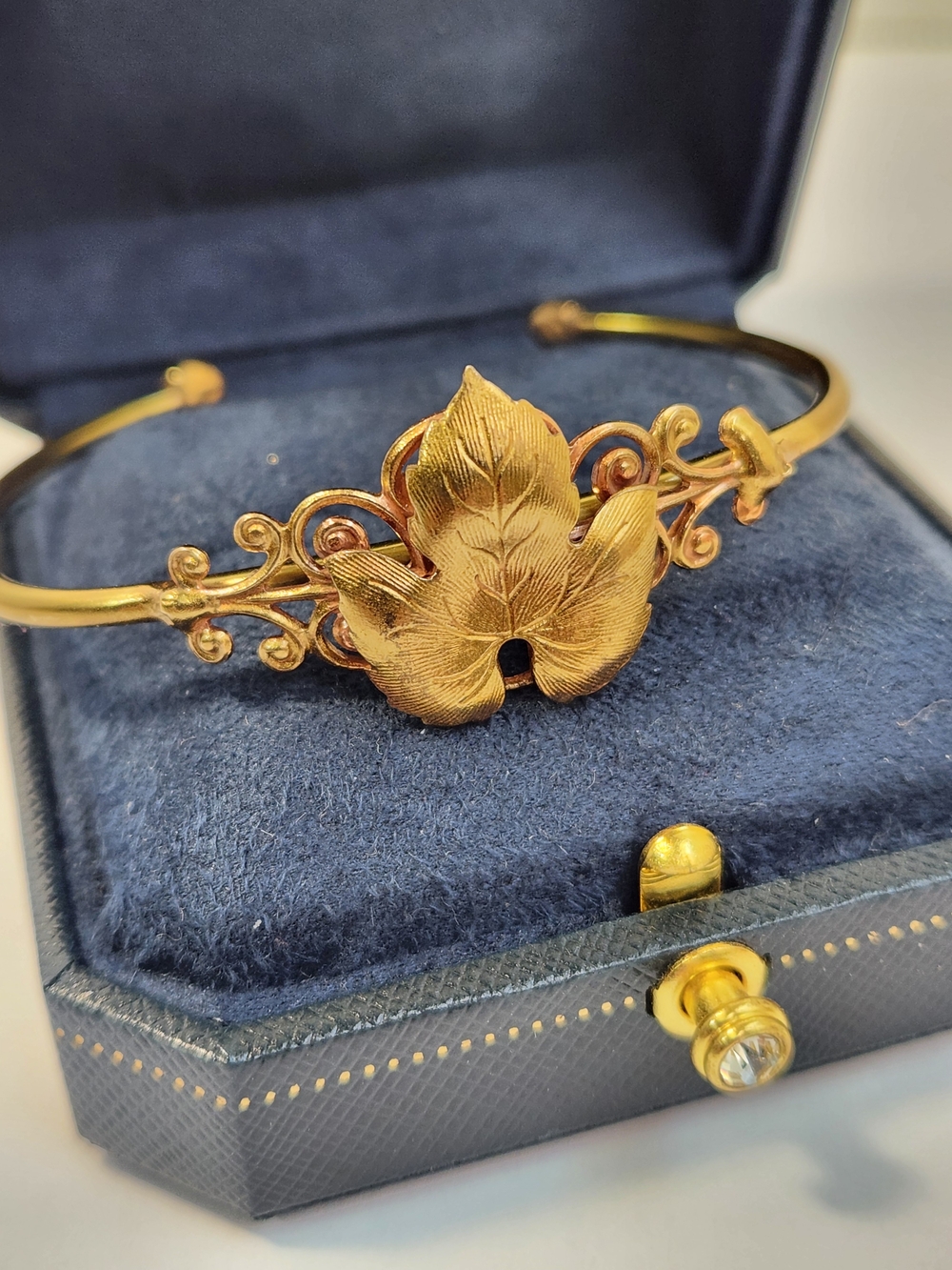 VTG Gold Filled Grapevine Leaf Cuff Victorian Revival Botanical Bracelet
